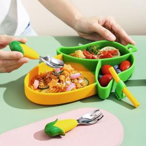 Quality Divided Corn Plate Set Silicone Baby Feeding Set Non Slip Suction Base for sale
