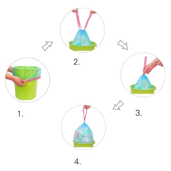 Drawstring Waterproof Strong Trash Bags Logo Printing LDPE Material