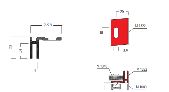 M1322 Out Conner Adaption Profile of 40-80-100MM Maxima system,Tension fabric aluminum extrusion