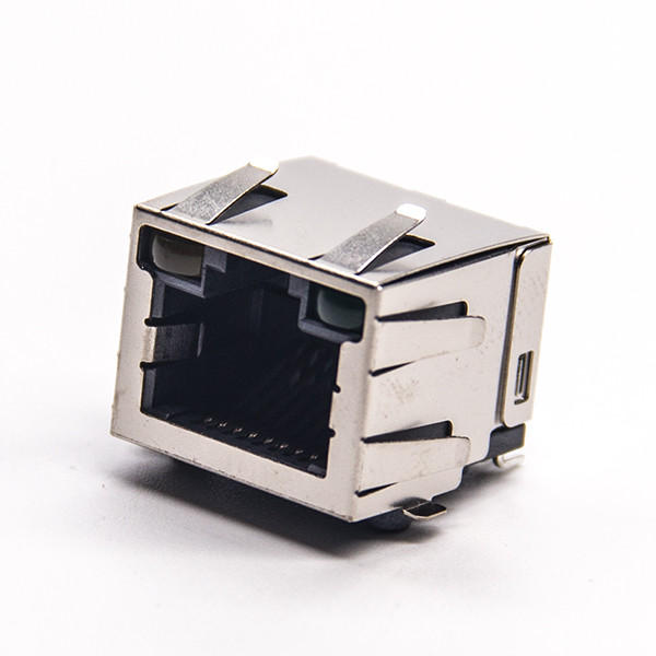 LED SMT 8P8C RJ45 Modular Jack For Ethernet With Shrapnel 1 Port Solder Termination
