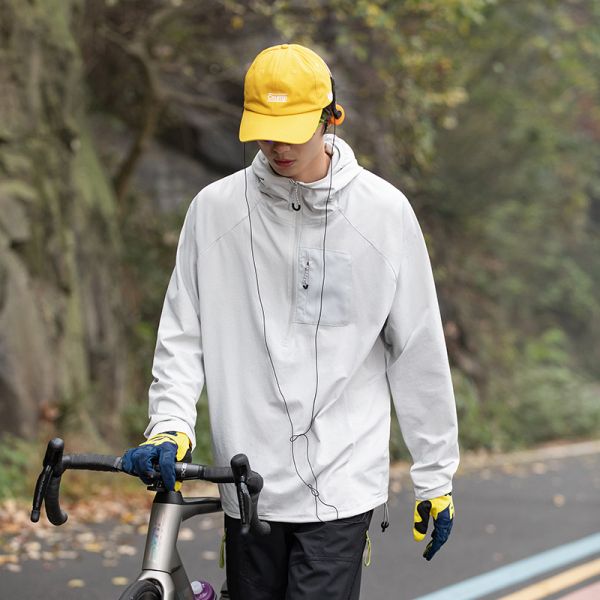Quick Dry Anti-UV Antibacterial Hooded Pullover, Forest Style Outdoor Long Sleeve Cycling Shirt For