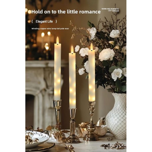 20cm Long Real Wax Electric Taper Candle with Remote Control and Flameless LED