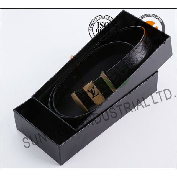 Black Luxurious Leather Belt Corrugated Packaging Boxes Custom Logo Printed