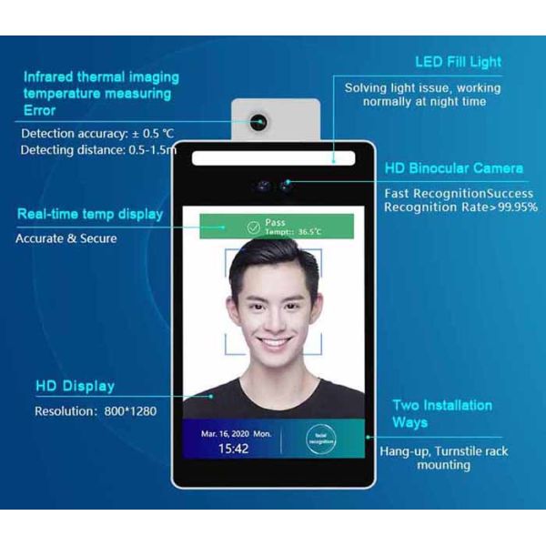 IP55 Face Recognition Attendance System Stand On Turnstile F2-TH For Temperature Checking