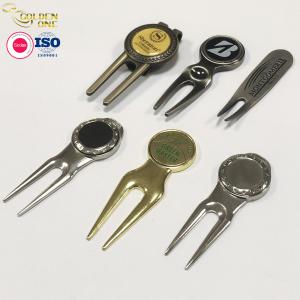 Quality Fork Metal Golf Pitch Repair Tool , Stainless Steel Divot Tool Sublimation Blank for sale