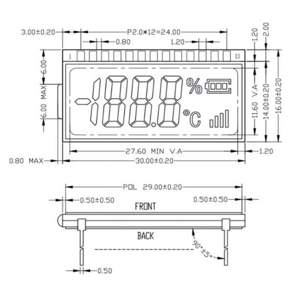 7-Segment VA LCD Display for Temperature Testing Date Display on Induction Cooker with Segmented Segment LCD Display