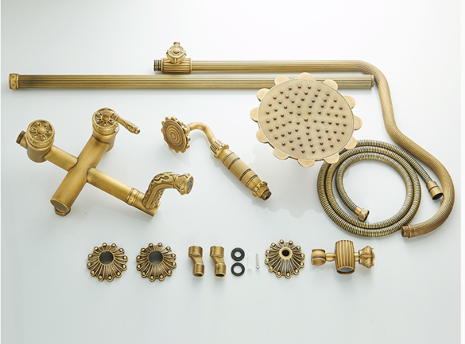 Retro Bronze Carved Wall Mounted Rain Shower Faucets