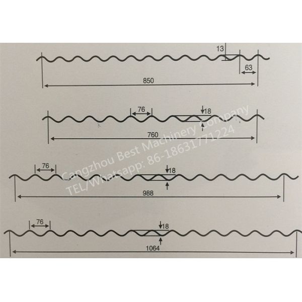 ARC Waves Bending Roofing Sheet Roll Forming Machine Chain / Gear Box Driven System