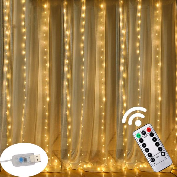 3M LED Curtain Fairy Lights Remote Control USB String Lights Christmas Decoration For Home Bedroom Wedding Party Holiday