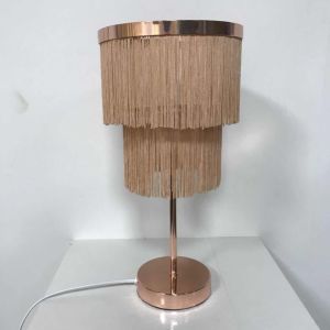 Quality Vintage 2 Layer Pink Fringe Table Lamp H0.4m With Brass Base for sale