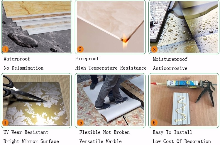 Easy Installation Stone Pattern Pvc Uv Marble Flexible Sheet Plastic Wall Panel 1220x2440mm