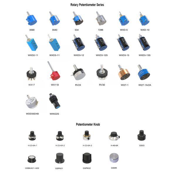 Bochen WI27-1A 10k Ohm Single Turn Precision Potentiometer with 340°±3° Mechanical Stop and 7/8" Conductive Plastic Element