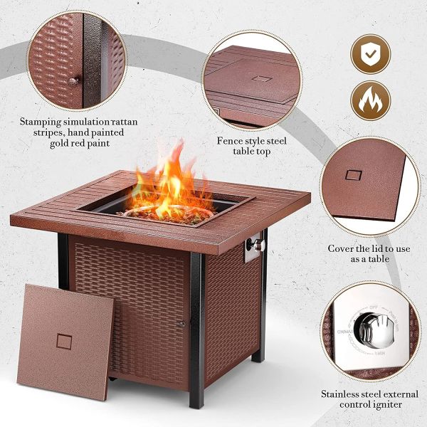 30 Inch Res Outdoor Propane Fire Pit 50,000 BTU Adjustable Flame Square Fire Table