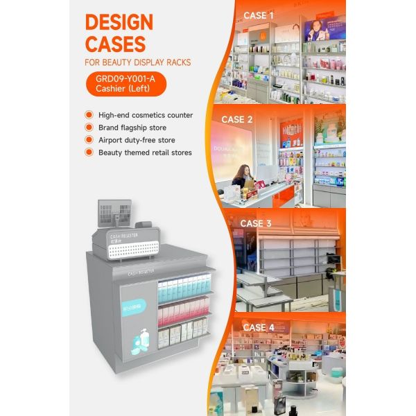 GDR09-Y001-A Retail Display Counter with 5mm Gray Glass and Cash Register Compartment for Mall Booths