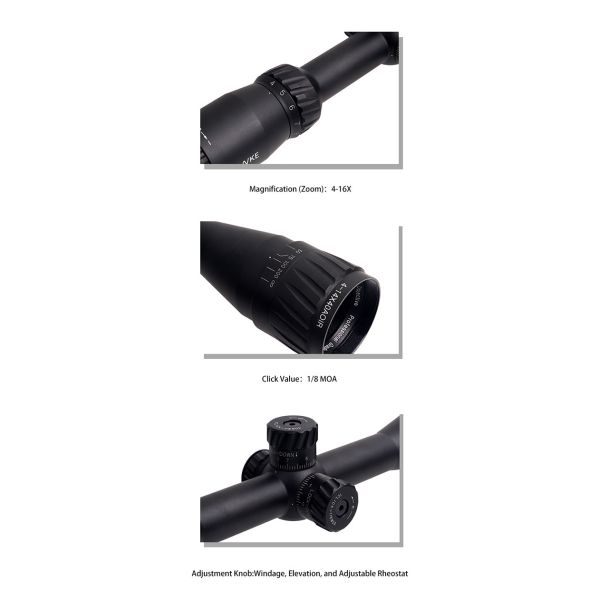 Tactical Hunting 4-14x40 AOE Scope With Red / Green / Blue Illuminated Mil - Dot Reticle 1/8 MOA