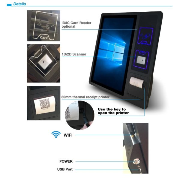 Bimi 21.5 inch Self-Payment Kiosk with Touch Screen Thermal Printer and 2D Scanner