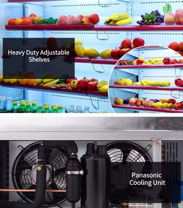 Stainless Steel Durable Open Multideck Fridge , Anticorrosive Fruit Display Cabinet