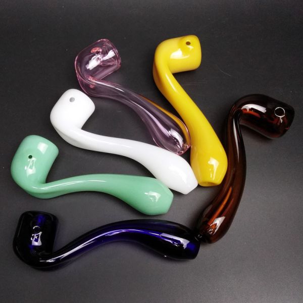 Sherlock Shape Glass Hand Pipe For Tobacco 5.5 Inch Length Simple Style