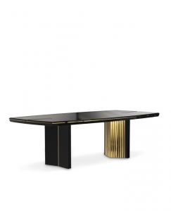 Quality Contemporary Polished Brass Stainless Steel Black lacquer Wood Frame Dining Table for sale