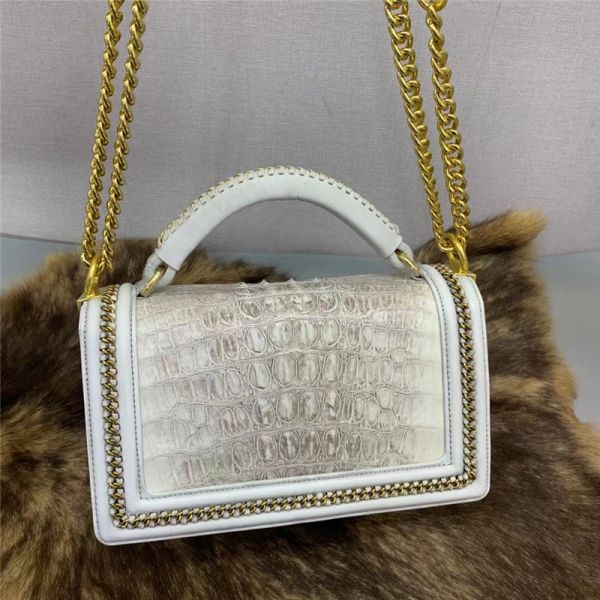 Authentic Crocodile Skin Women White Flap Purse Genuine Alligator Leather Lady Small Handbag Female Single Shoulder Bag