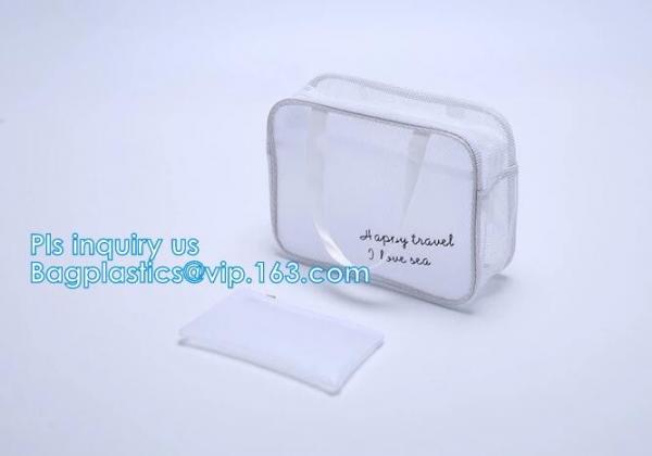 multi-purpose washable portable breathable 3 pcs polyester mesh travel cosmetic bag, Mesh Zipper Black Makeup Pouch Cosm