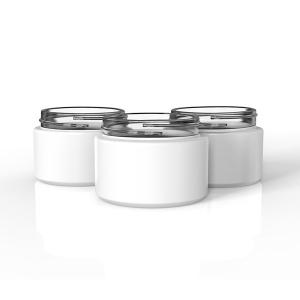 China 3oz Matte White Glass Cosmetic Jars Child Resistant Round Glass Jars With White Lids on sale