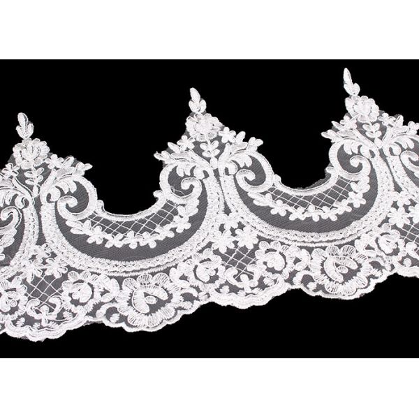 Custom Floral Applique Embroidered Lace Trim Polyester On Nylon Mesh