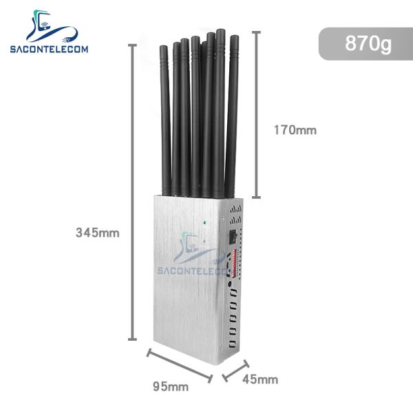 12 Bands 2G 3G 4G 5G Handheld Signal Jammer WiFi GPS Lojack VHF UHF 20m Radius