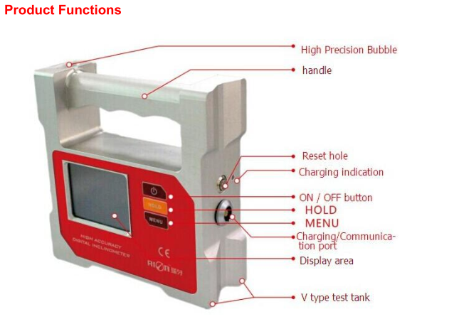 CE Alarm High Accuracy Digital Inclinometer 0.001 Deg IP54 Angle Meter