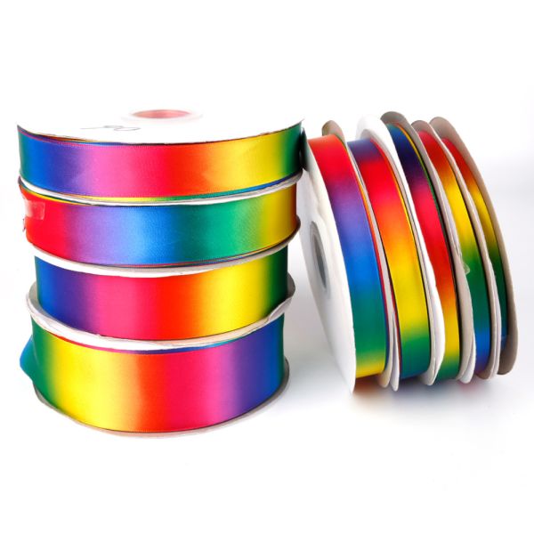 Thermal Transfer Double Faced Silk Ribbon With Logo Rainbow Double-sided Gift Ribbon Custom