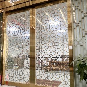Quality PVD Color Stainless Steel Screen Partition Living Room Divider With Tempered Glass for sale