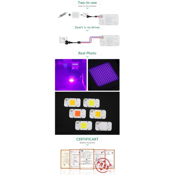 High Brightness 50 Watt Cob Led UV Diode 395nm OEM No Welding
