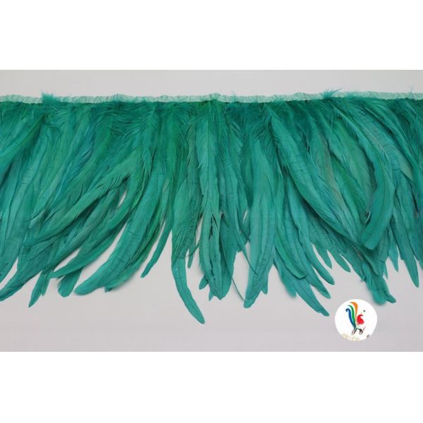 6-8inch Dyed Rooster Coque Feather Fringe Trim with Satin Ribbon