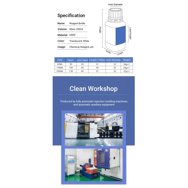 100ml HDPE Square Laboratory Reagent Bottle Containers Screw Cap
