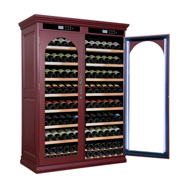 Commercial-Grade Dual-Zone Wine Cooler Cabinet with Solid Wood Construction and Arched Glass Door