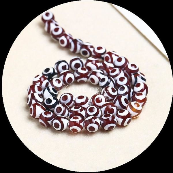 DIY Jewelry Making Essential Multi-color Tibatan Agate Beads Three Eyes Dzi Loose Bead Strands with Polished Technique