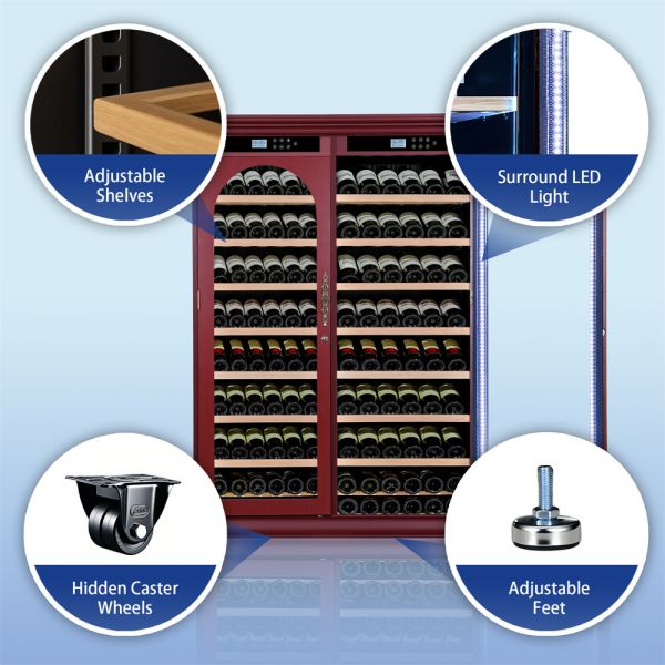 Commercial-Grade Dual-Zone Wine Cooler Cabinet with Solid Wood Construction and Arched Glass Door