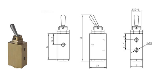 Miniature Two Position Five Way Manual Directional Control Brass Hand Toggle Valve