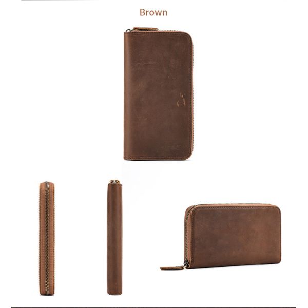 Waterproof Credit Card Wallet for Men Genuine Leather Large Capacity Multifunction Zipper Purse