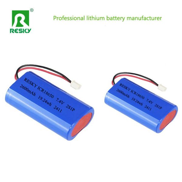 Power Cylindrical 18650 Li-ion Polymer Battery Pack 3.7v 7.4V 2600mAh 19.24wh Lithium Batteries