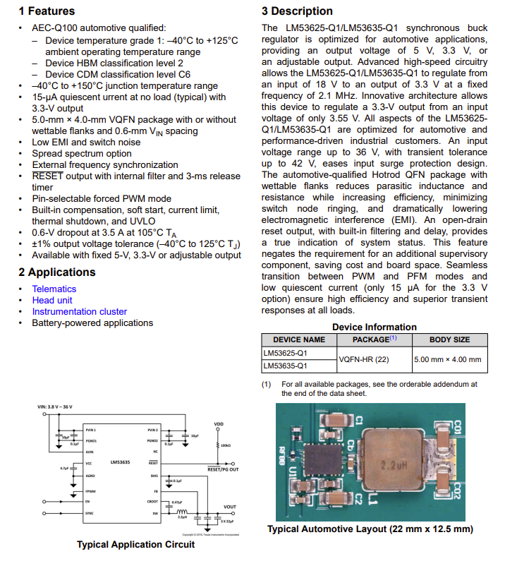 LM53635MQRNLRQ1 Tvs Diode Smd Lm53635mqrnlrq1-Nd Ic Reg Buck 5v 3.5a 22vqfn