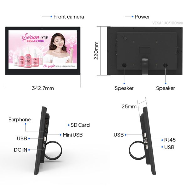 250cd/m2 Wall Mounted Digital Signage Capacitive Touch Screen Android Tablets