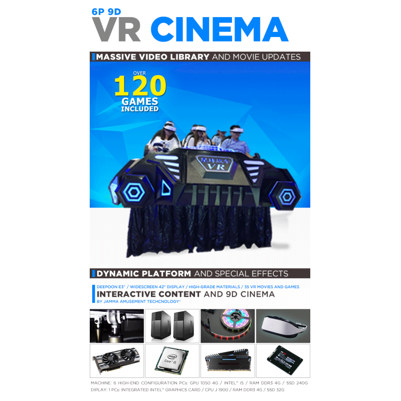 Custom Logo Virtual Reality Cinema 9D VR Car 6 Seats Electric System With Blue Light