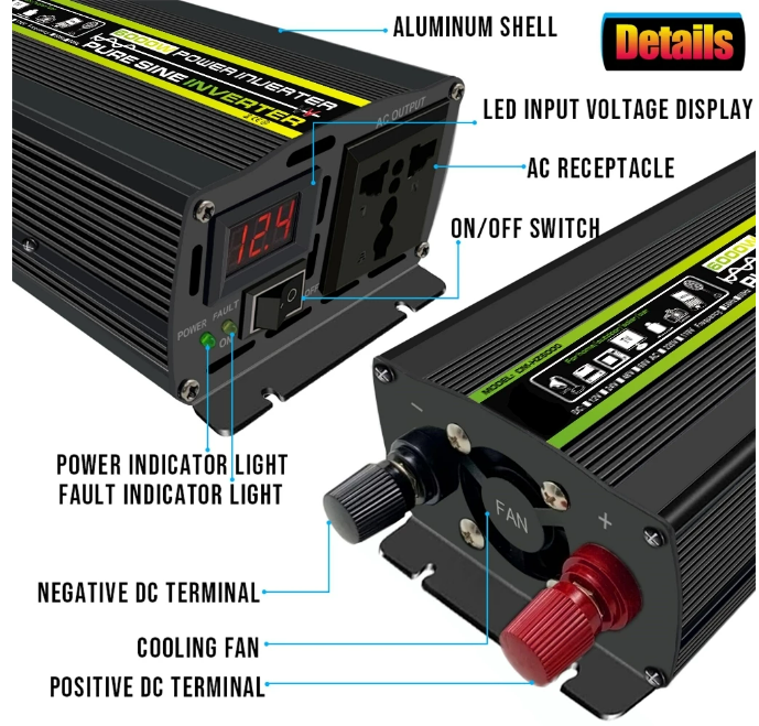 12v 24v Lithium Battery Accessories Pure Sine Wave 2000W Full Power Car Solar Inverter
