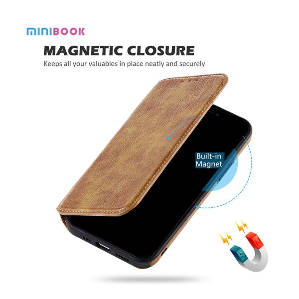 Waterproof Minibook Personalized Magnetic Attraction Pu Leather Cell Phone Case for Phone 12 Pro