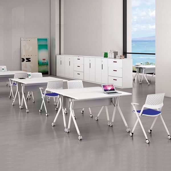 Wood Steel Foldable Training Table Wood Folding Durability With Wheels