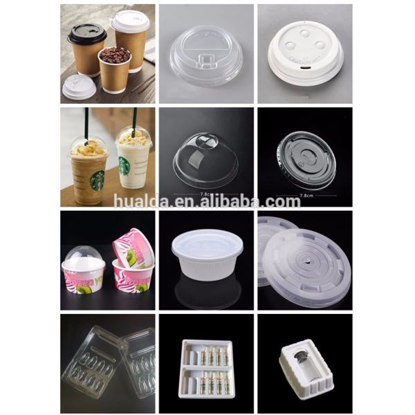 Plastic lid thermoforming machine for sugarcane bagasse food container bowl