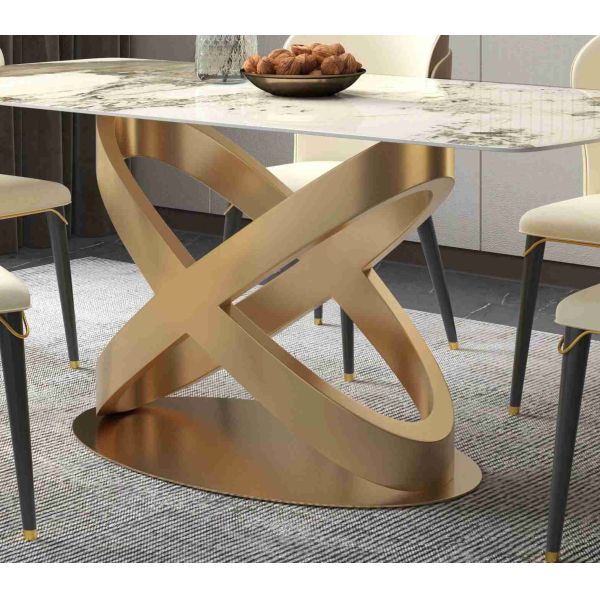 White Rectangular Stone Dining Table Chair Sets Bronze Pedestals