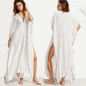 China Bohemian White Lace-up Long Summer Beach Cover Up Dress with Split on sale