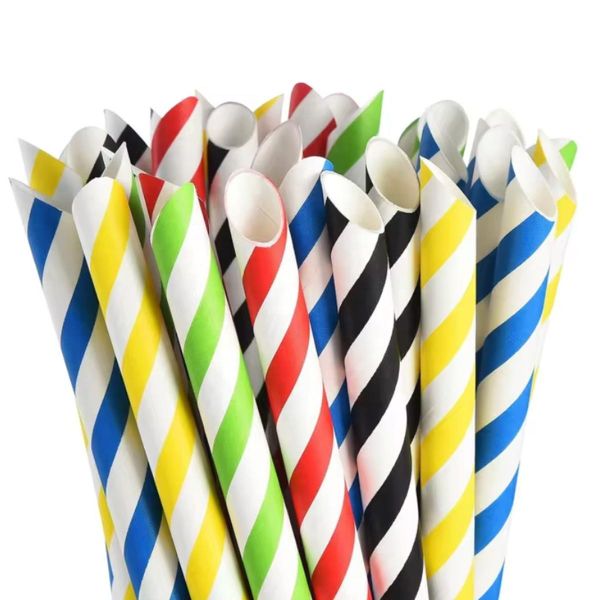 Eco Friendly Drinking Straw Tubes Cocktail Paper Jumbo Straw Sharp End For Party Bubble Boba Tea Drinks